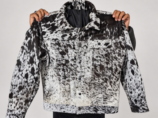 Men Cowhide Jacket in Real Hair On Hide Trucker Style