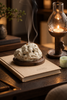 Ceramic Incense Burner with Wooden Base and Stone-Inspired Design