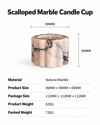 Scalloped Pink Marble Candle Holder with Floral Edges and Black Veining