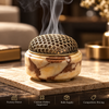 Incense Burner in Natural Marble with Decorative Metal Dome Lid