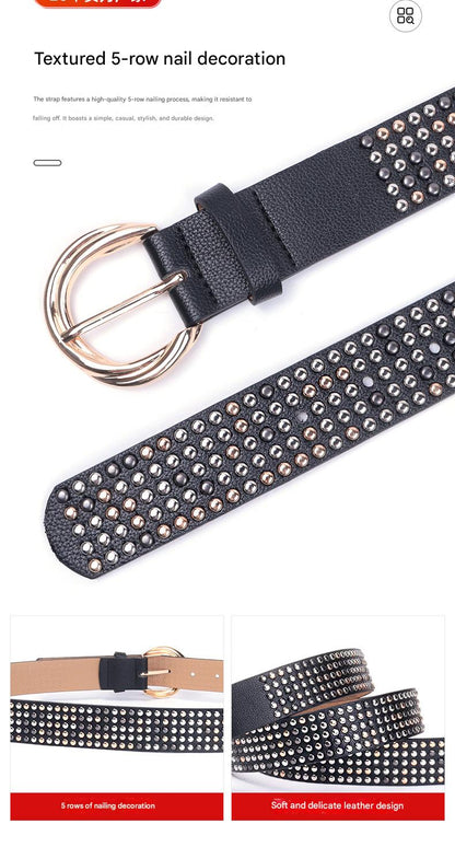 Five row rivet wide faux leather belt