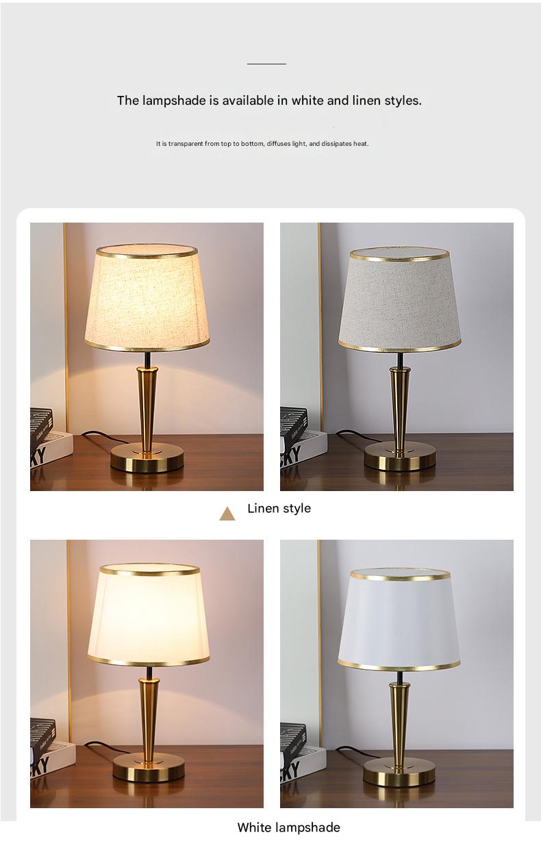 Modern Scandinavian brass table lamp with linen shade