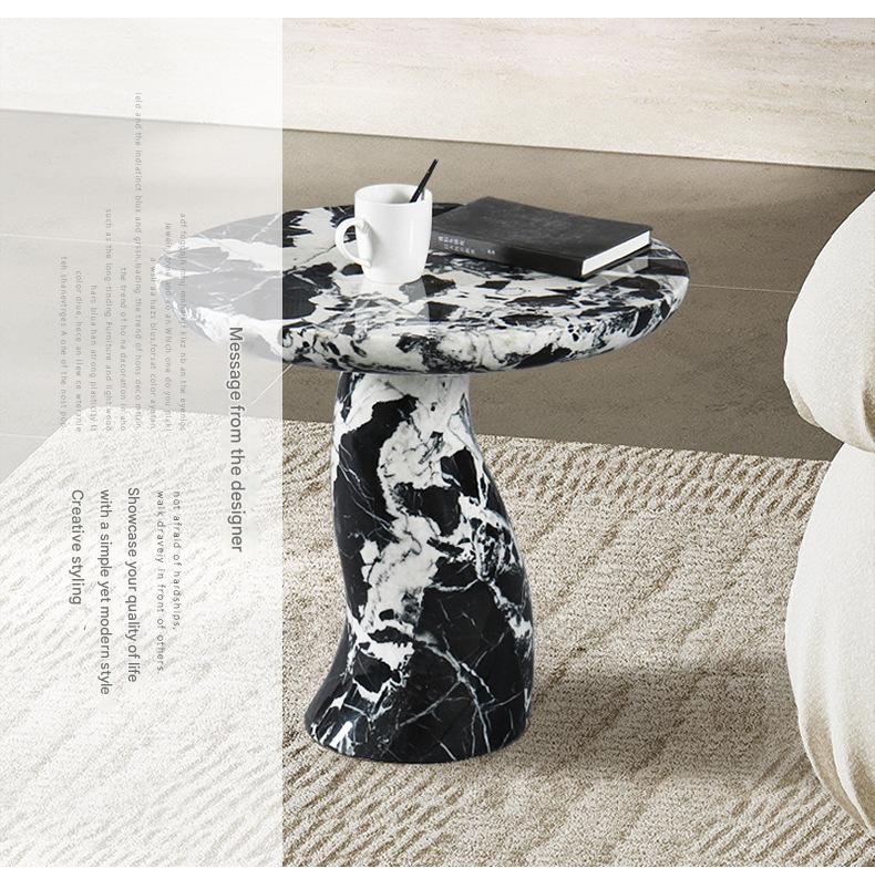 Modern Scandinavian Black Marble Round Side Table