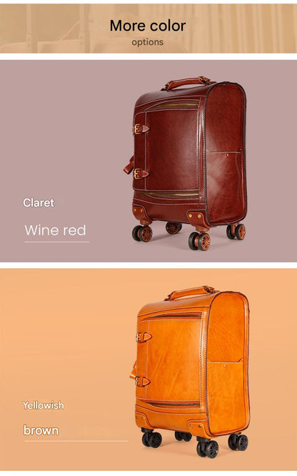 Leather Trolley Suitcase Large Capacity 20 Inch Rolling Luggage