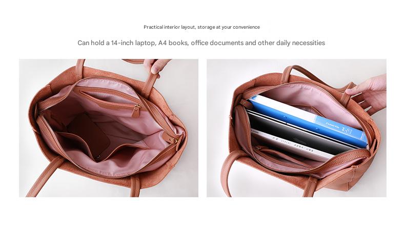 Women Genuine Leather Large Office Tote Bag With Zipper