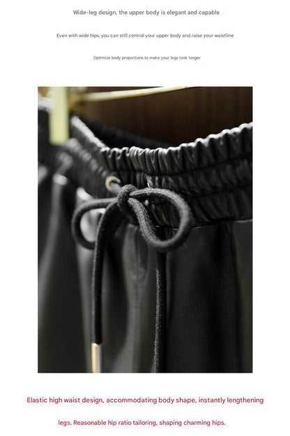 Women’s High Waisted Black Leather Shorts Wide-Leg