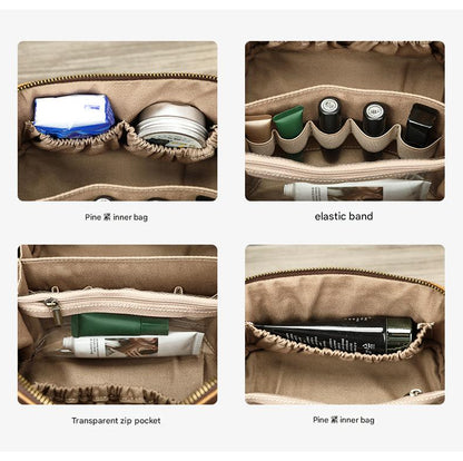 Women Leather Makeup Bag Crazy Horse Leather Toiletry Case