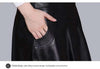 High Waist Leather Midi Skirt Black Swing A-Line Skirt