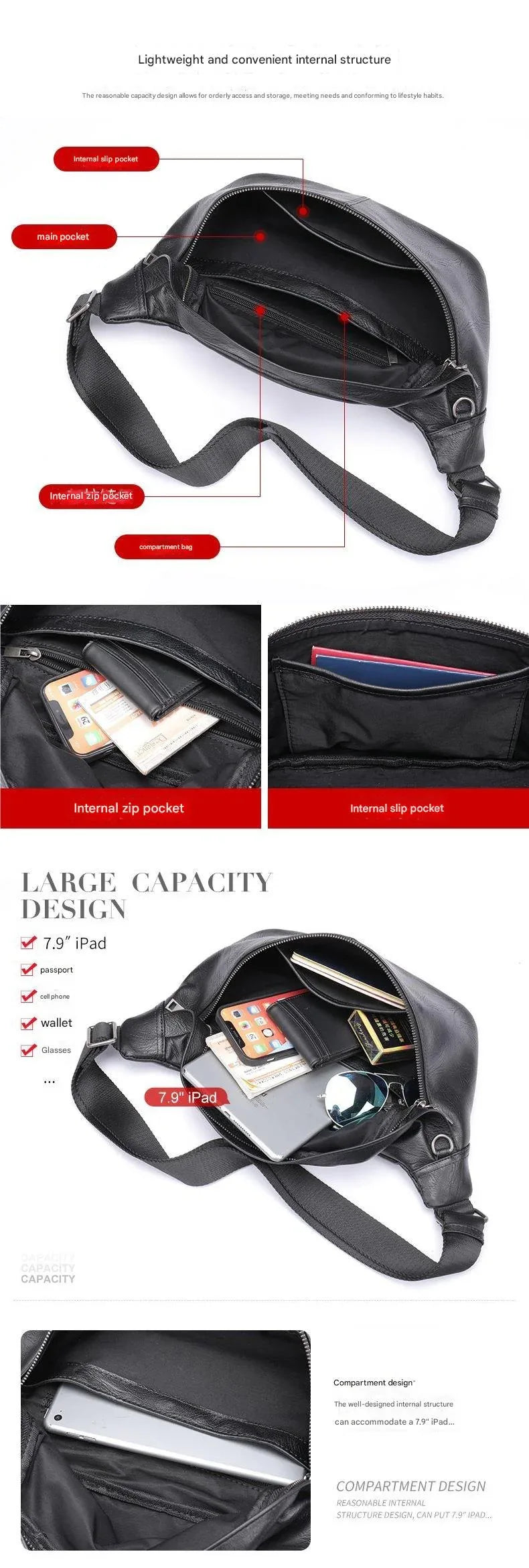 Men’s Genuine Leather Waist & Crossbody Bag