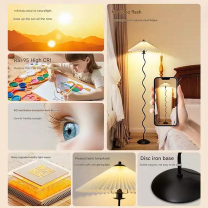 Vintage pleated fabric standing floor lamp