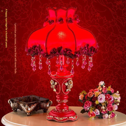 Red victorian wedding table lamp with beads