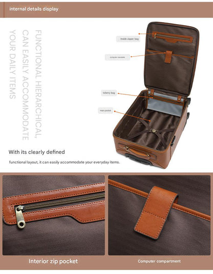 Genuine Leather Business Travel Suitcase with 360° Wheels
