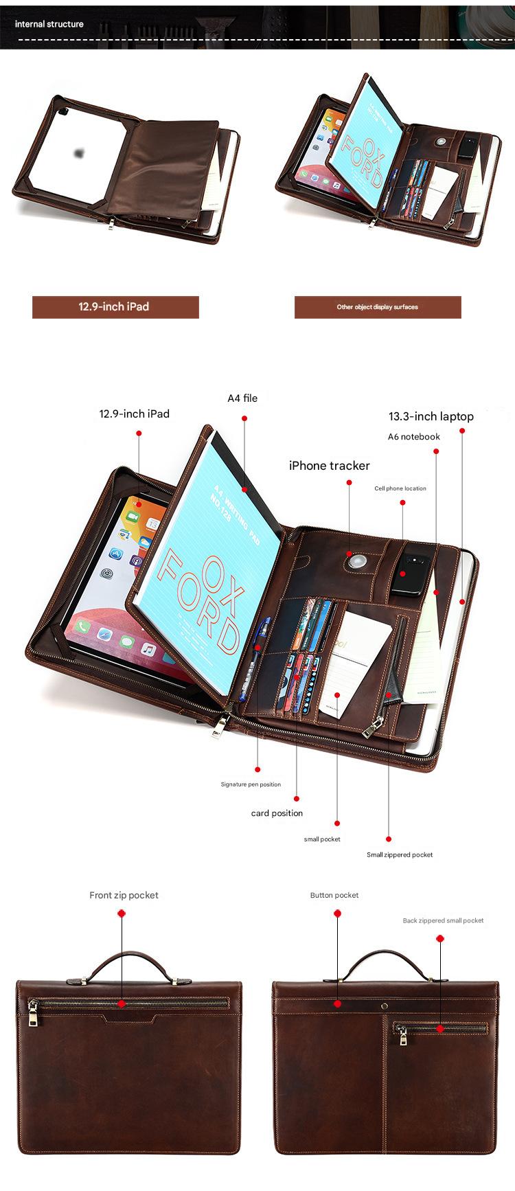 Crazy Horse Leather Laptop Sleeve Portfolio Organizer