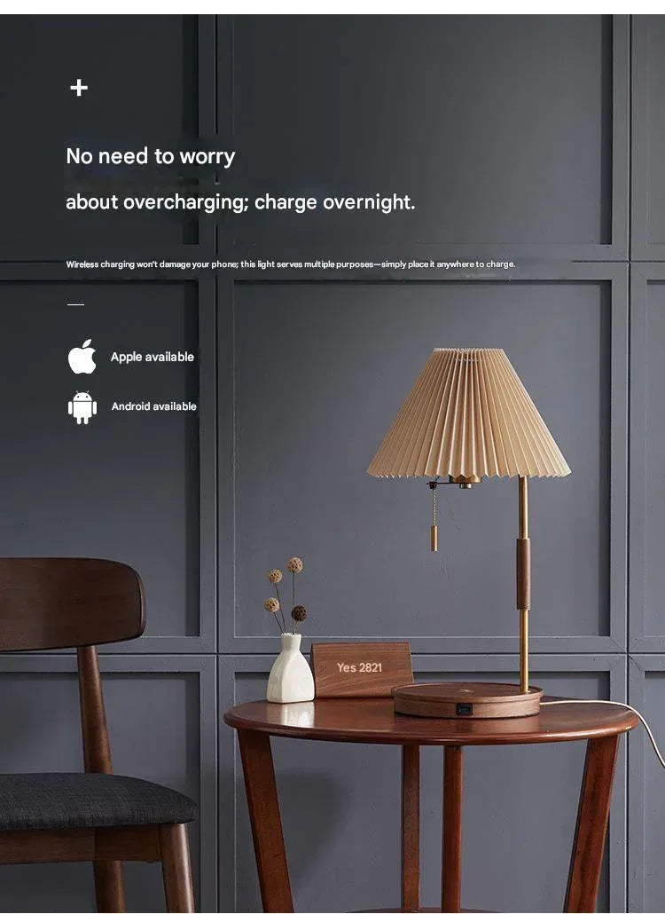Nordic scandi wooden wireless charging table lamp