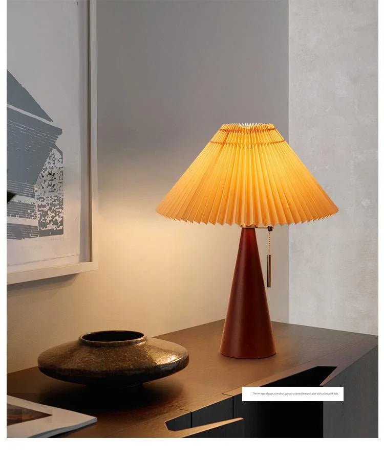 Japanese pleated wooden fabric led table lamp