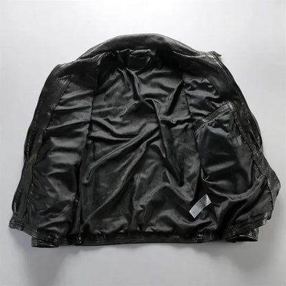Men Leather Jacket Double Zip Bomber