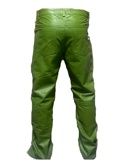 Men's Real Leather Green Pants