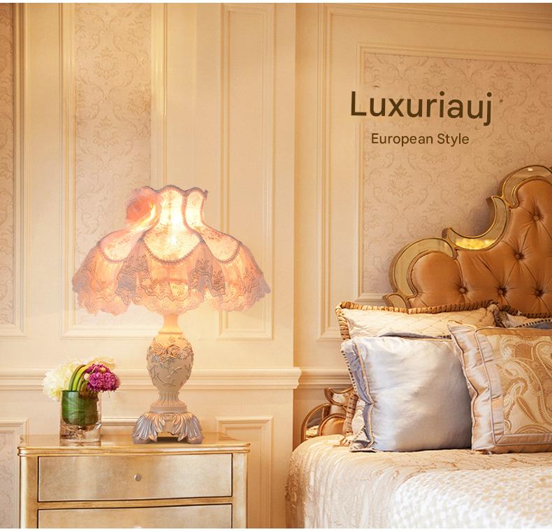 European lace rose bedside table lamp