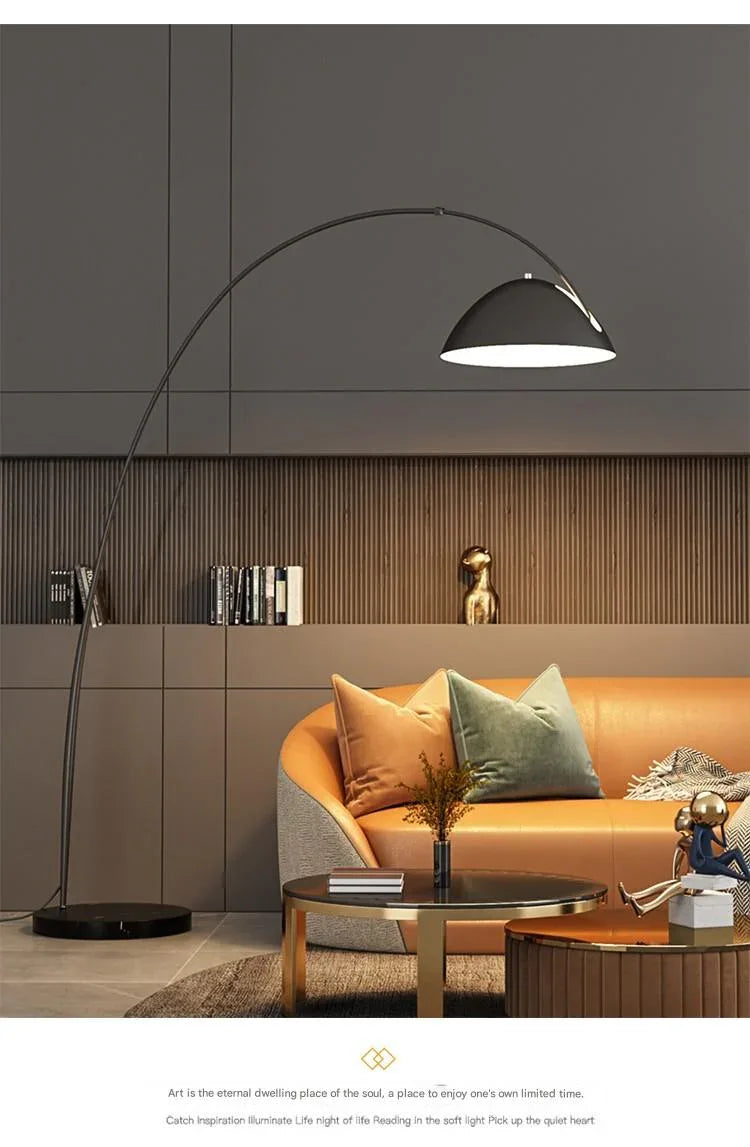 Modern black arching floor lamp with adjustable span