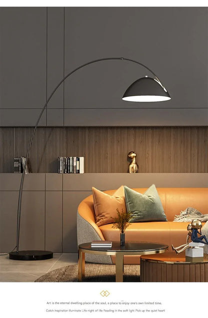 Modern black arching floor lamp with adjustable span