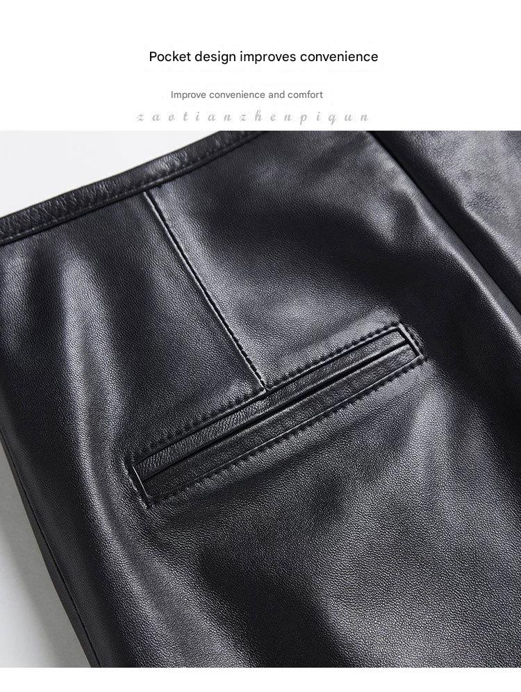 High waisted black sheepskin a line skirt