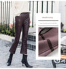 Women High Waisted Cropped Flare Leather Pants