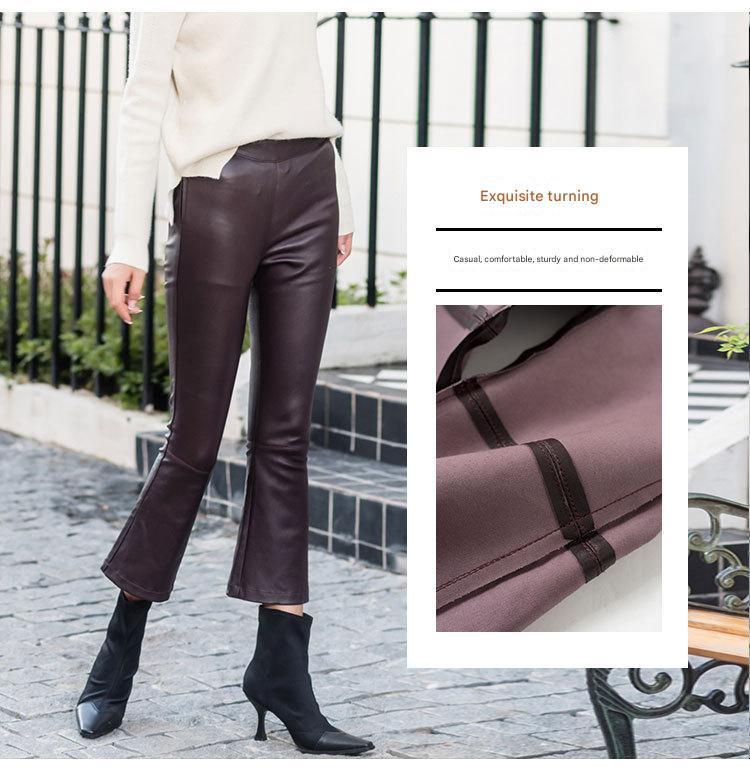 Women High Waisted Cropped Flare Leather Pants