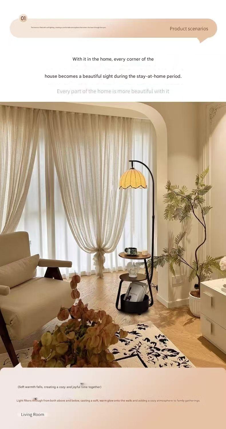 French retro arc floor lamp with shelves and dimming