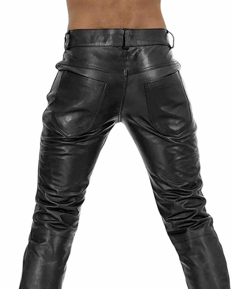 Real Leather Black Pants Men's