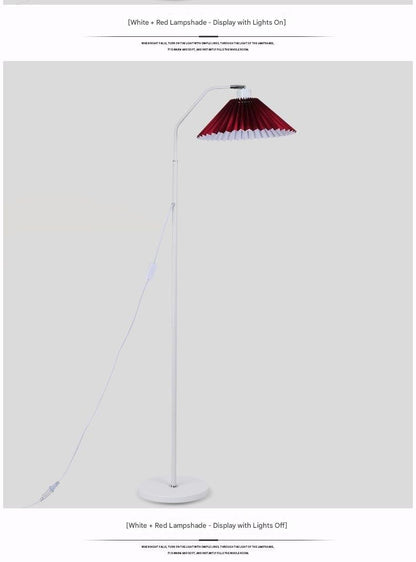 Minimalist pleated fabric arc floor lamp
