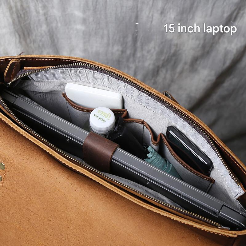 Leather messenger bag briefcase for men
