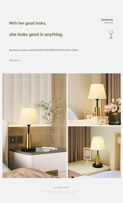 Nordic pleated fabric bedside table lamp