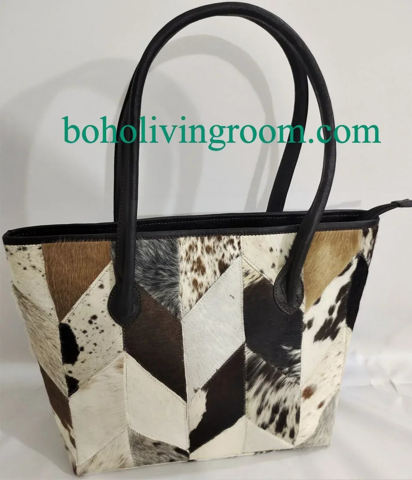 Cowhide tote bag leather patchwork shoulder handbag