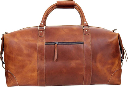 24 Inch Genuine Leather Weekender Bag Brown Duffel