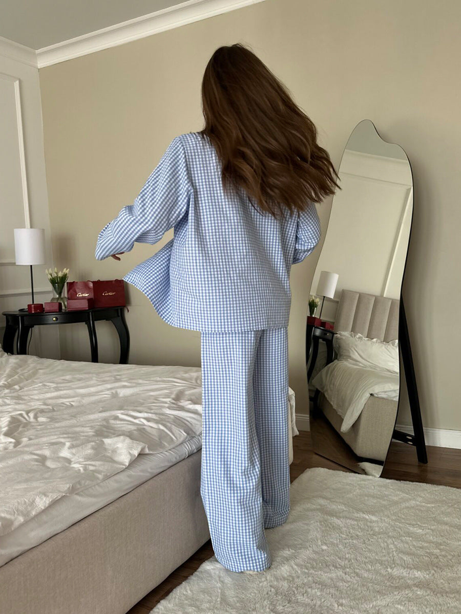 soft gingham pajama set women relaxed cotton sleepwear