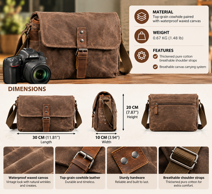 Vintage Canvas DSLR Camera Bag with Buckle Flap and Shoulder Strap