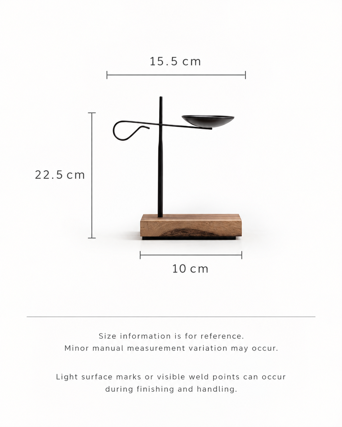 Black Wrought Iron Tea Light Candle Holder with Wooden Base