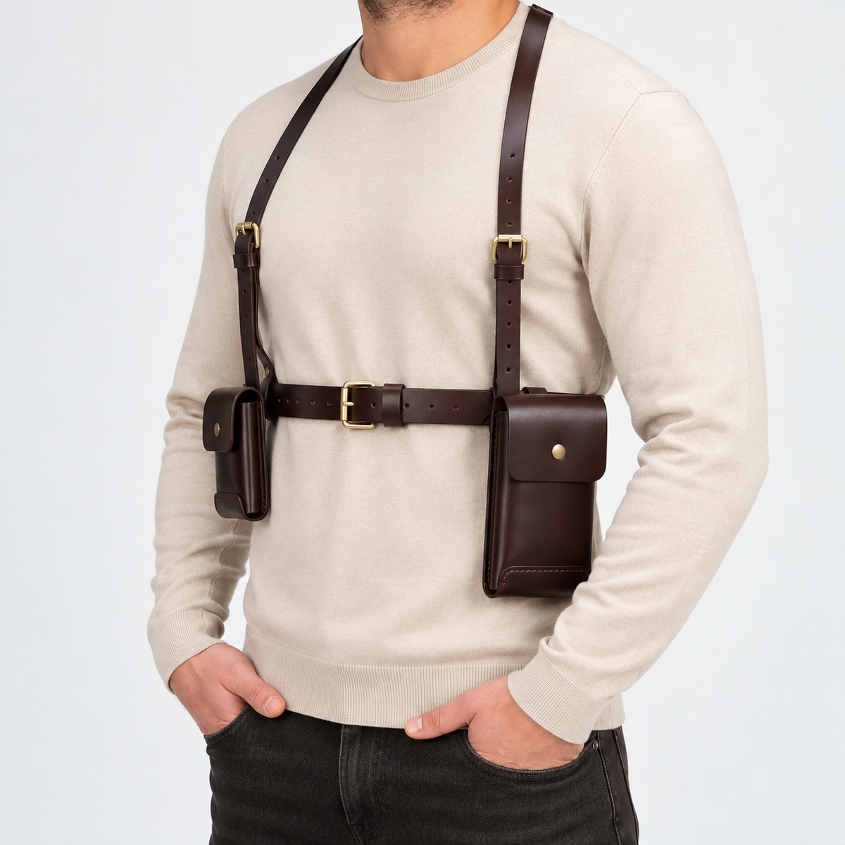 Shoulder Holster Bag with Dual Pouches and Adjustable Harness