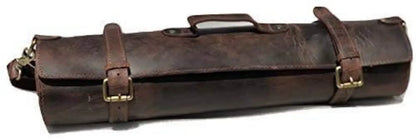 Handmade Leather Knife Roll Carrier for Chefs Travel Storage Case Medium Dark Brown