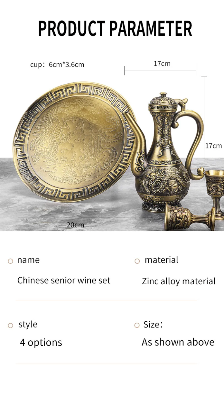 Antique bronze dragon phoenix wine serving set