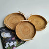 Round rattan tray set with white handles