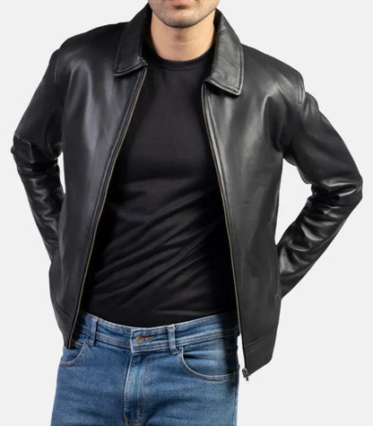 genuine leather jacket men black minimal style outfit