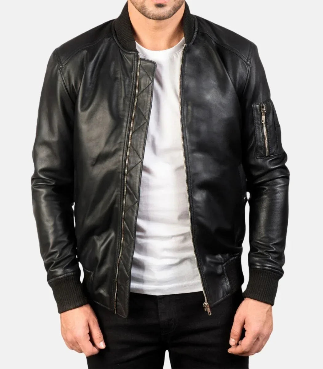 minimal leather jacket black mens