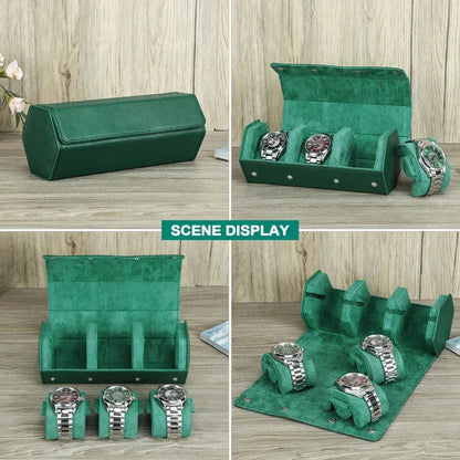 3 slot watch box for men leather travel watch case