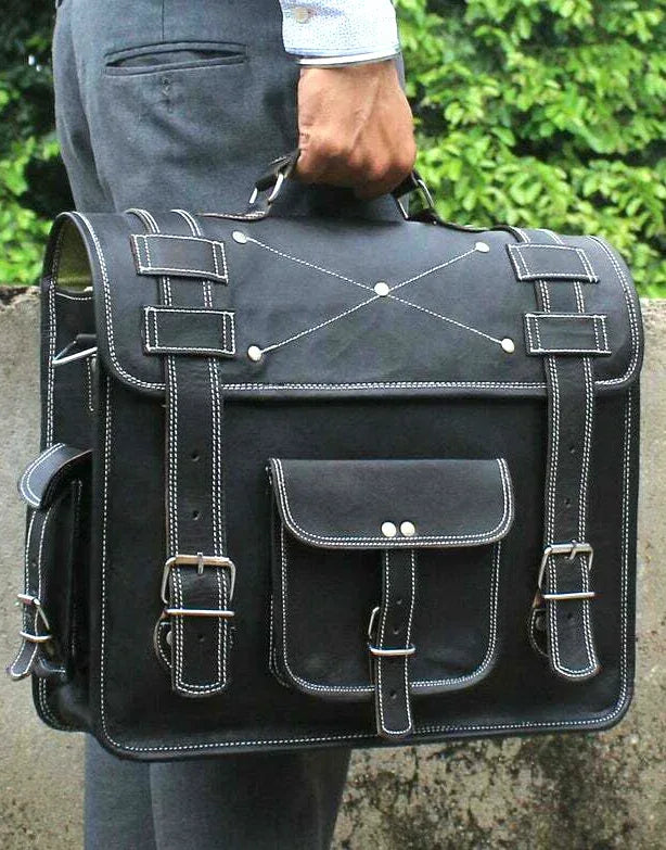 Leather Messenger Backpack Convertible Cowhide Laptop Bag