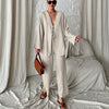 Loose cotton lounge cardigan trousers two piece set 1 S