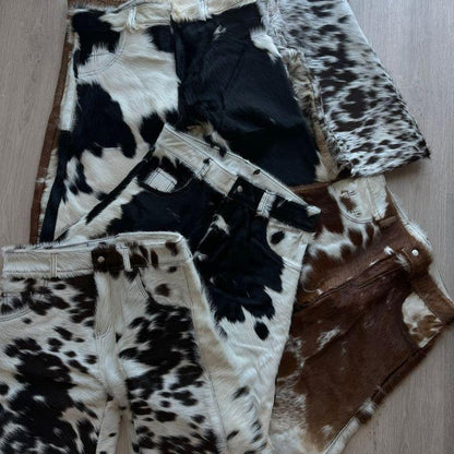 Men Cowhide Shorts Hair On Cowhide Leather Bermuda Shorts