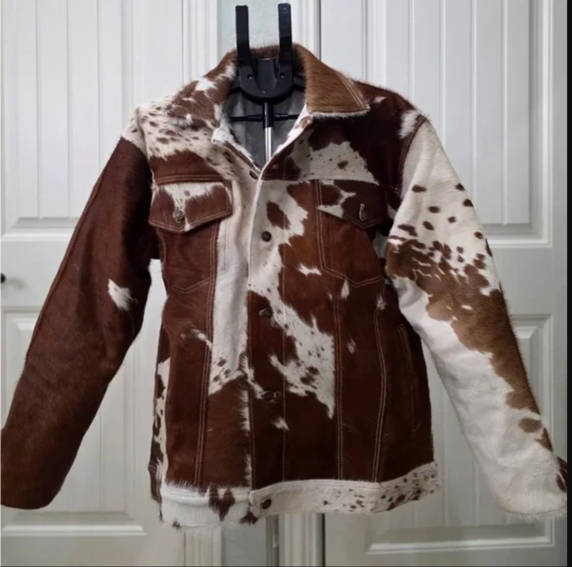 brown white cowhide jacket men western style