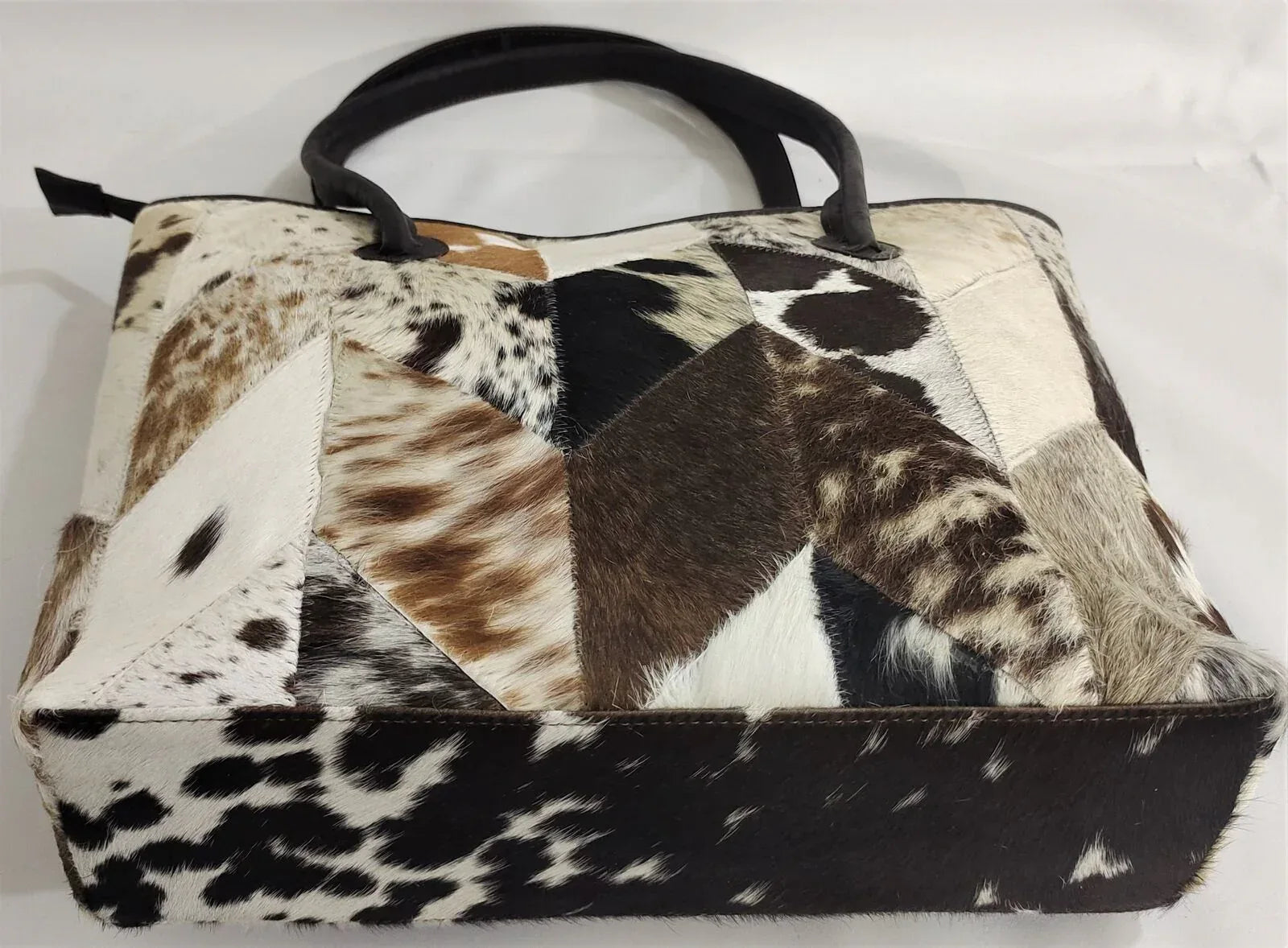 cowhide tote bag patchwork leather handbag for women
