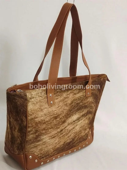 Cowhide Tote Bag Large Brindle Leather Shoulder Bag